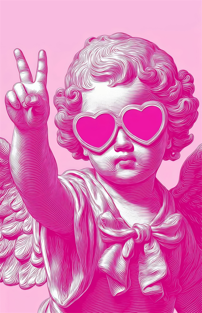 Cherub in Heart Sunglasses Pink Pop Art Glass Wall Art