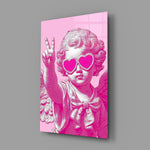 Cherub in Heart Sunglasses Pink Pop Art Glass Wall Art