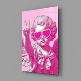 Cherub in Heart Sunglasses Pink Pop Art Glass Wall Art