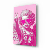 Cherub in Heart Sunglasses Pink Pop Art Glass Wall Art