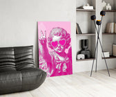 Cherub in Heart Sunglasses Pink Pop Art Glass Wall Art