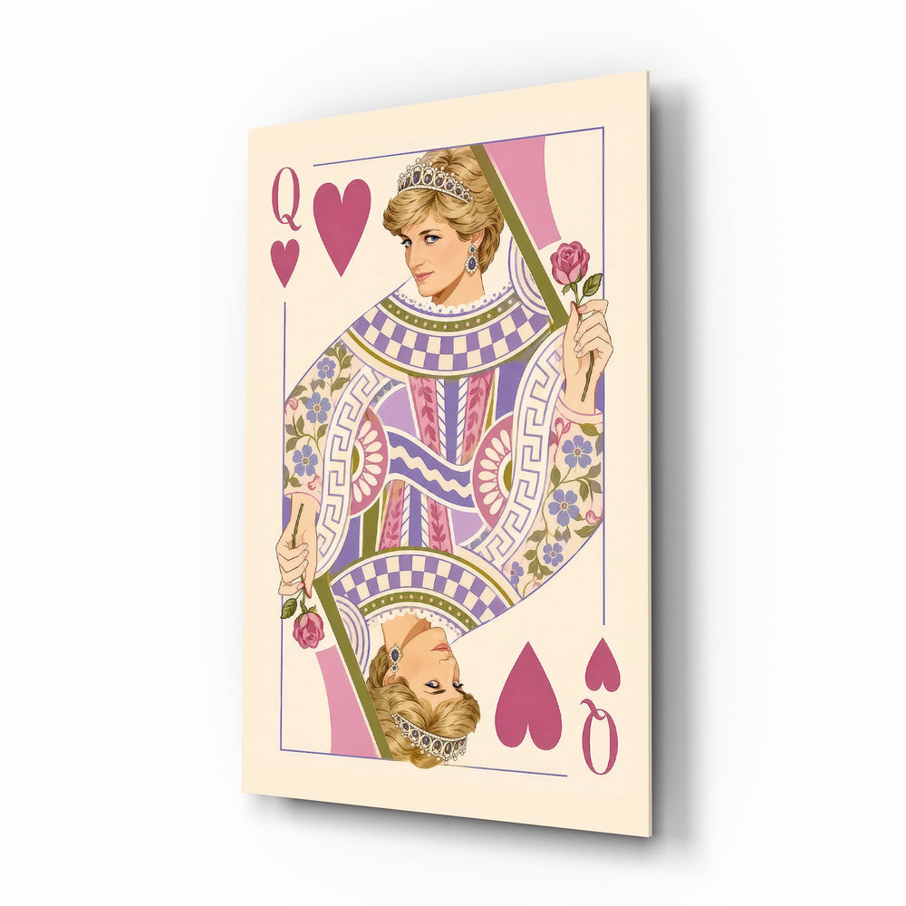 Queen of Hearts Royal Card Illustration Glass Wall Art