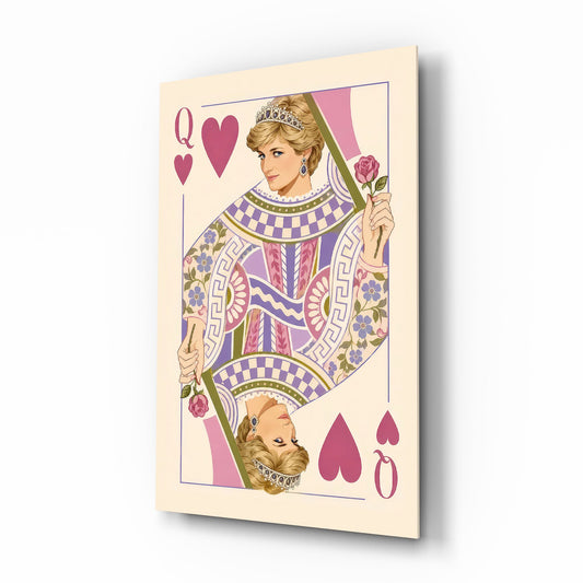 Queen of Hearts Royal Card Illustration Glass Wall Art