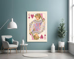 Queen of Hearts Royal Card Illustration Glass Wall Art
