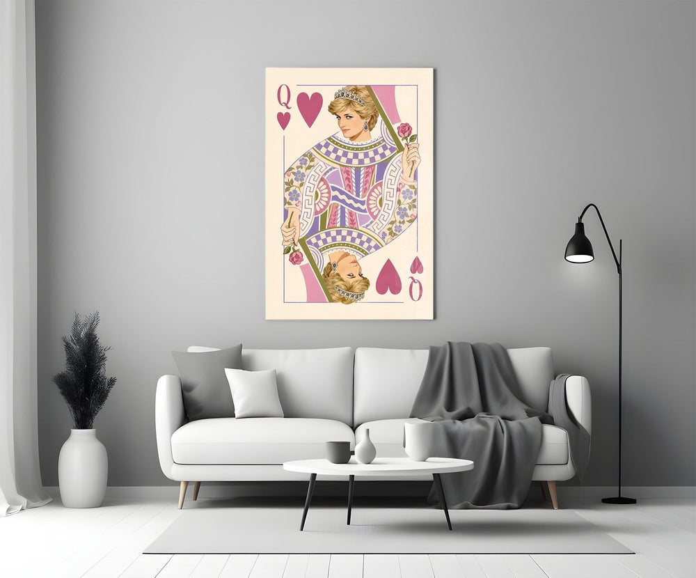 Queen of Hearts Royal Card Illustration Glass Wall Art