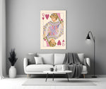 Queen of Hearts Royal Card Illustration Glass Wall Art