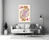 Queen of Hearts Royal Card Illustration Glass Wall Art
