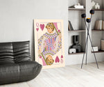 Queen of Hearts Royal Card Illustration Glass Wall Art