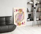 Queen of Hearts Royal Card Illustration Glass Wall Art