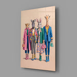 Animal Heads in Fashion Illustration Glass Wall Art