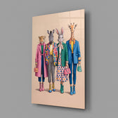 Animal Heads in Fashion Illustration Glass Wall Art