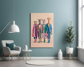 Animal Heads in Fashion Illustration Glass Wall Art