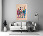 Animal Heads in Fashion Illustration Glass Wall Art