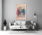 Animal Heads in Fashion Illustration Glass Wall Art