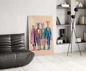 Animal Heads in Fashion Illustration Glass Wall Art