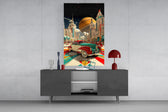 Retro Future City and Classic Car Glass Wall Art
