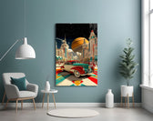 Retro Future City and Classic Car Glass Wall Art