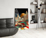 Retro Future City and Classic Car Glass Wall Art