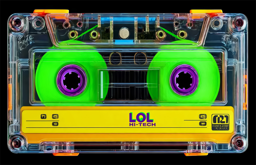 Neon Green Cassette Tape Macro Glass Wall Art