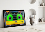 Neon Green Cassette Tape Macro Glass Wall Art