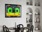 Neon Green Cassette Tape Macro Glass Wall Art