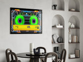Neon Green Cassette Tape Macro Glass Wall Art