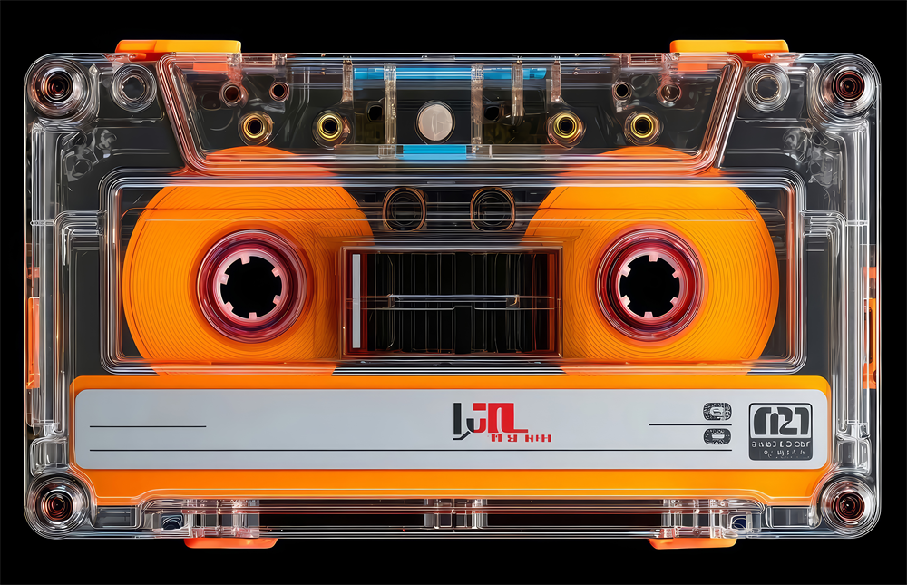Orange Cassette Tape Macro Glass Wall Art