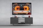 Orange Cassette Tape Macro Glass Wall Art