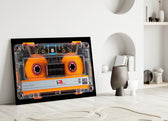 Orange Cassette Tape Macro Glass Wall Art