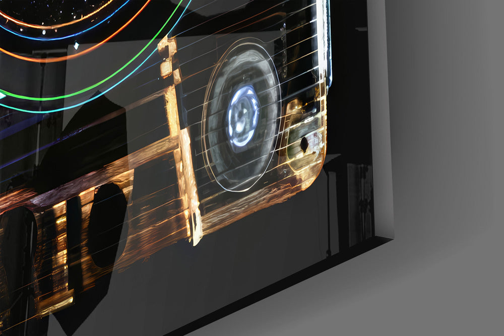 Cosmic Cassette Neon Rings Glass Wall Art