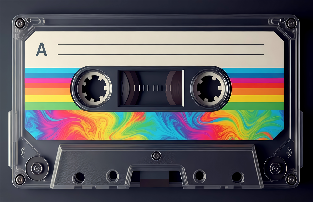 Rainbow Swirl Cassette Side A Glass Wall Art