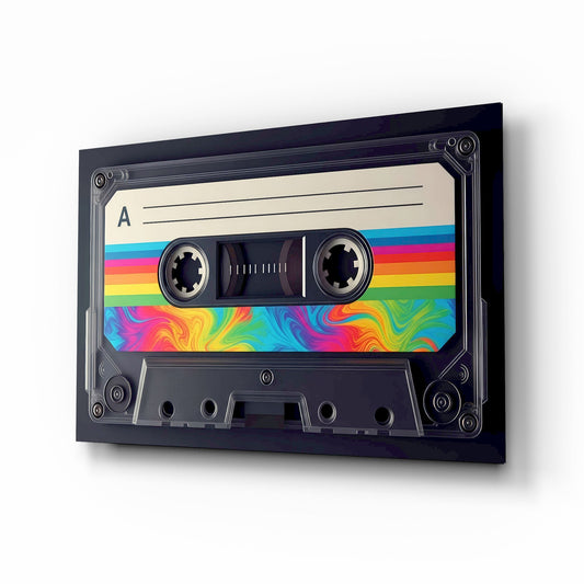 Rainbow Swirl Cassette Side A Glass Wall Art