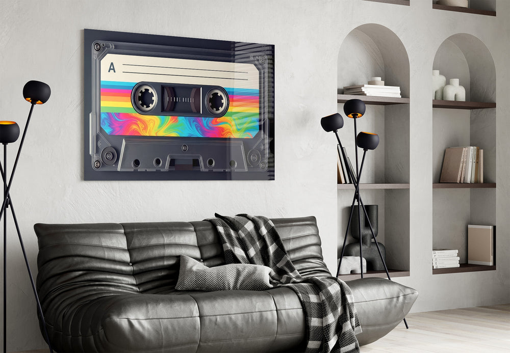 Rainbow Swirl Cassette Side A Glass Wall Art