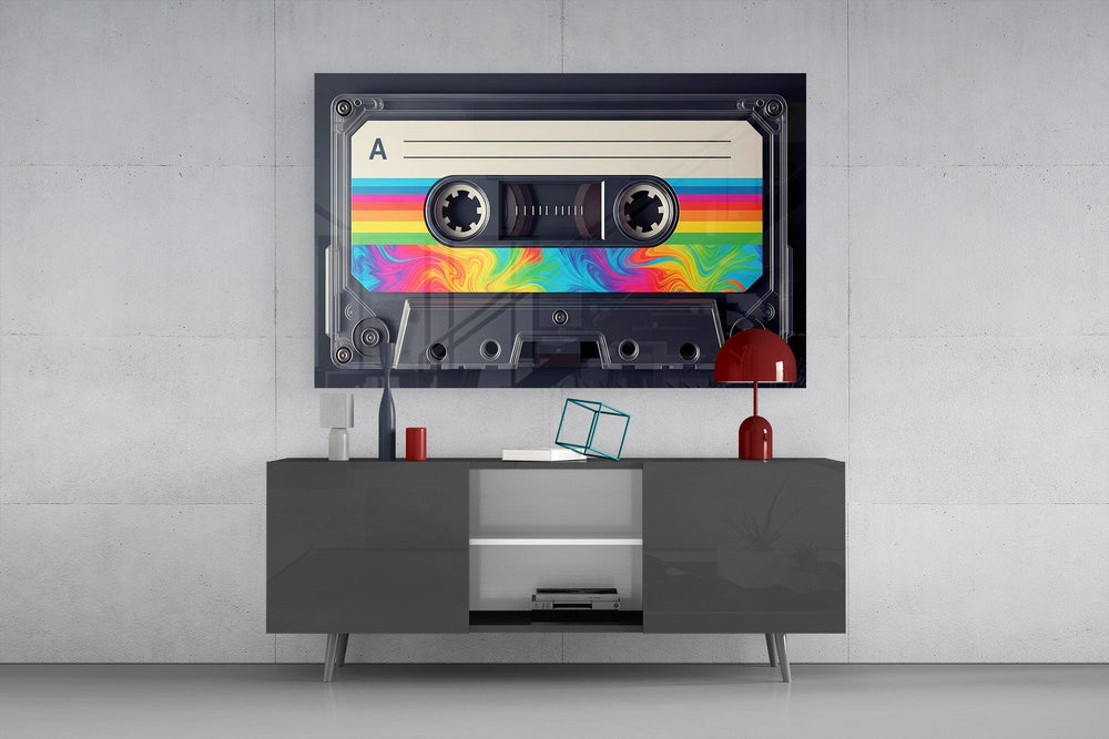 Rainbow Swirl Cassette Side A Glass Wall Art