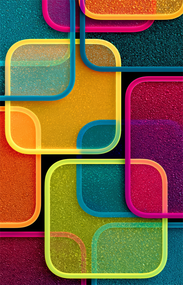 Neon Outlined Squares Abstract Glass Wall Art