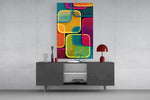 Neon Outlined Squares Abstract Glass Wall Art