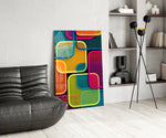 Neon Outlined Squares Abstract Glass Wall Art