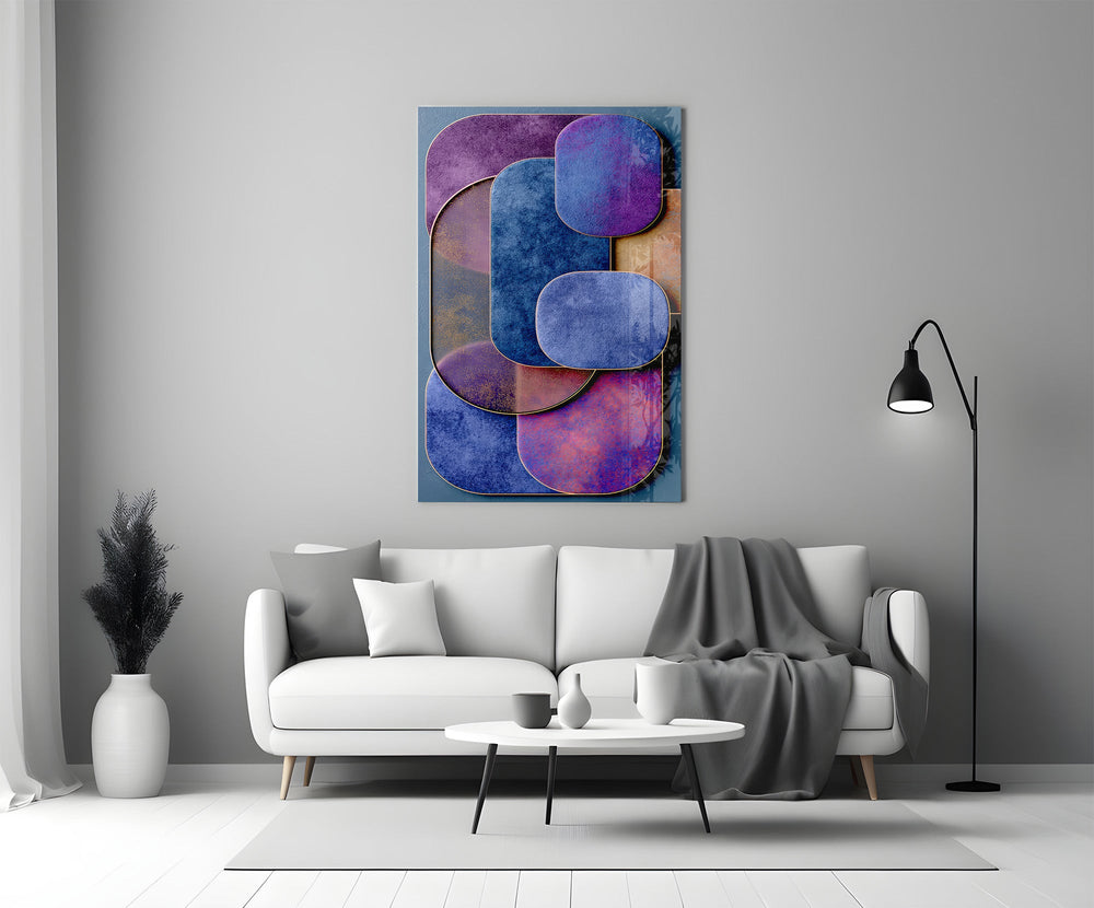 Velvet Rounded Shapes Purple Abstract Glass Wall Art