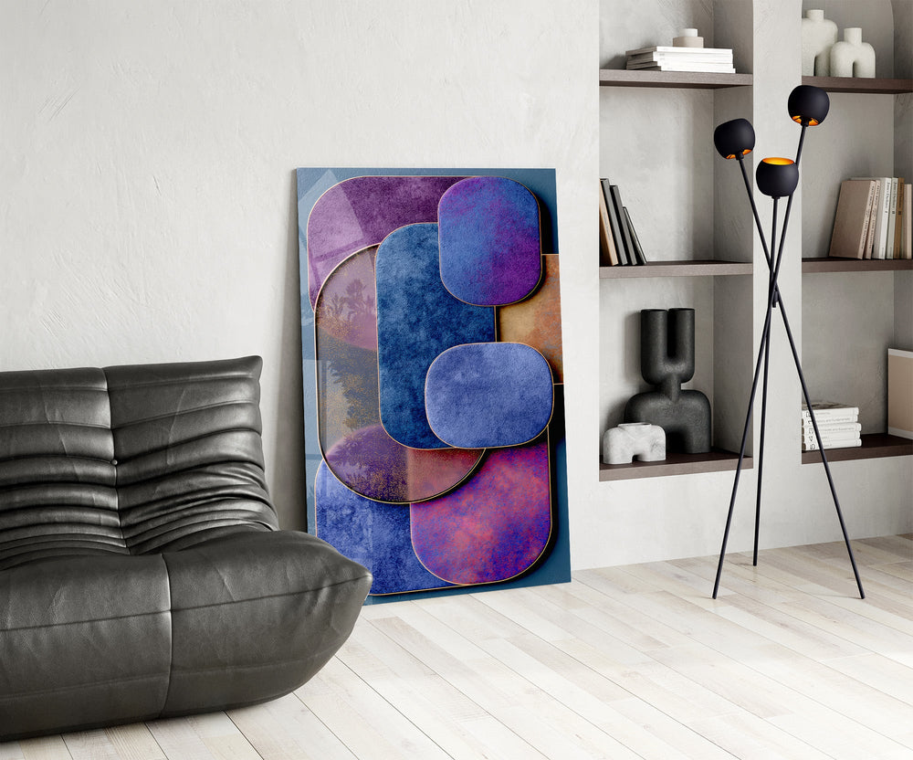 Velvet Rounded Shapes Purple Abstract Glass Wall Art