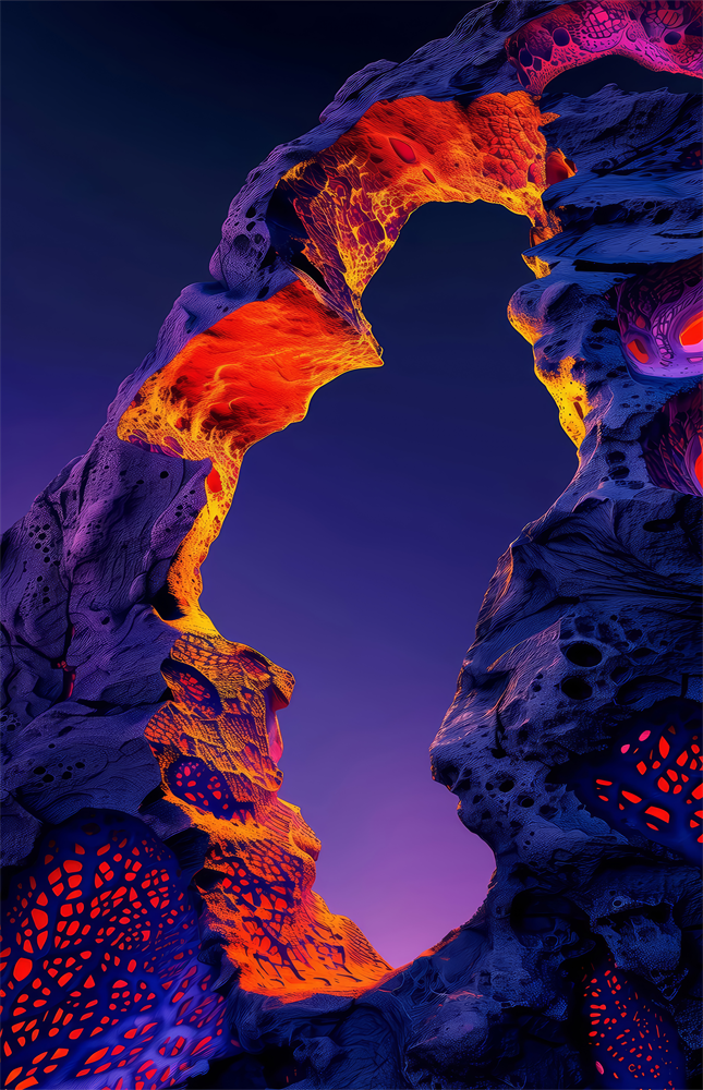 Glowing Lava Arch Surreal Landscape Glass Wall Art
