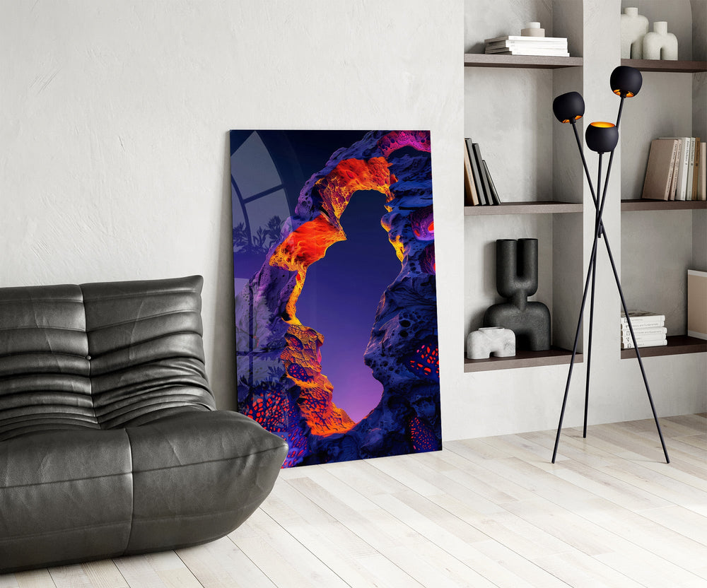 Glowing Lava Arch Surreal Landscape Glass Wall Art