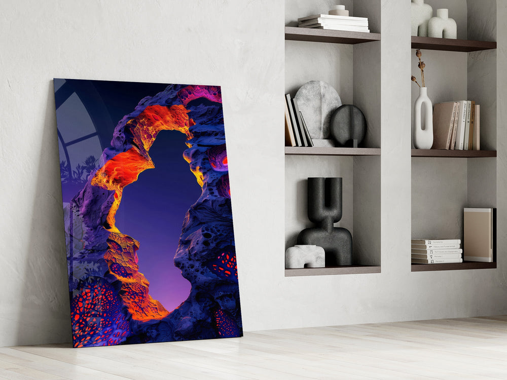 Glowing Lava Arch Surreal Landscape Glass Wall Art