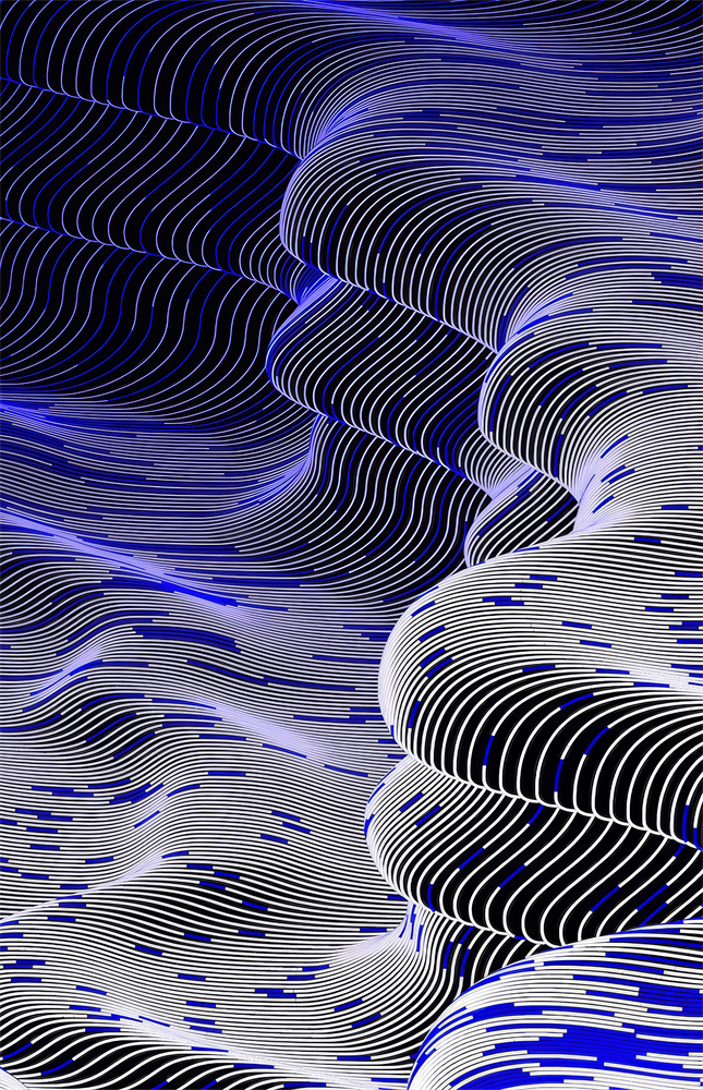 Indigo Line Waves Op Art Glass Wall Art