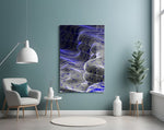 Indigo Line Waves Op Art Glass Wall Art