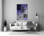 Indigo Line Waves Op Art Glass Wall Art