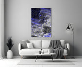 Indigo Line Waves Op Art Glass Wall Art