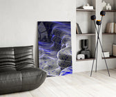 Indigo Line Waves Op Art Glass Wall Art