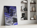 Indigo Line Waves Op Art Glass Wall Art