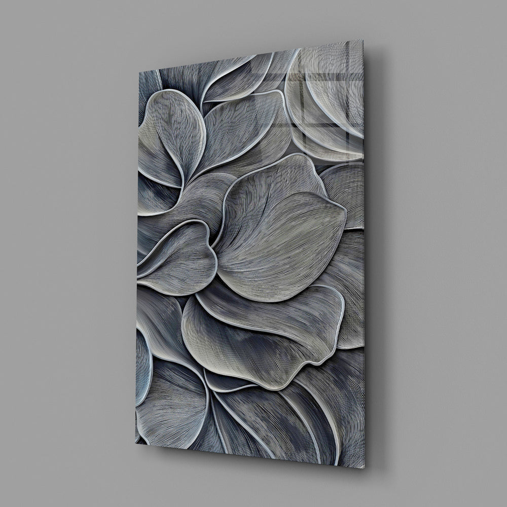 Silver Petal Layers Monochrome Glass Wall Art
