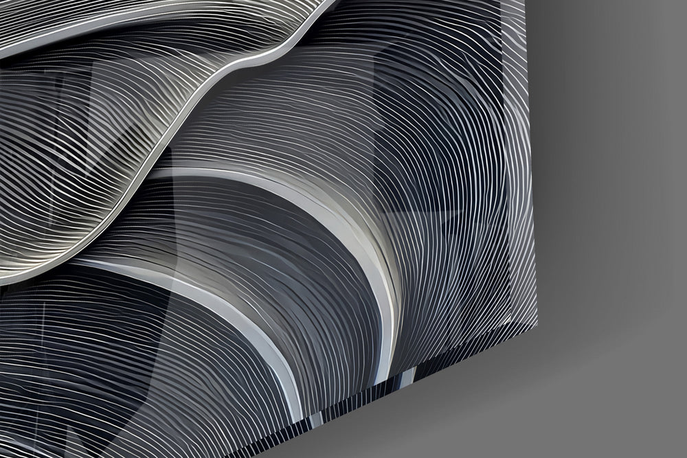 Silver Petal Layers Monochrome Glass Wall Art